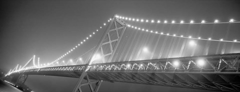 Framed Suspension bridge lit up at night, Bay Bridge, San Francisco, California Print