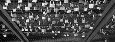 Framed Locks of Love on a fence, Hohenzollern Bridge, Cologne, Germany Print