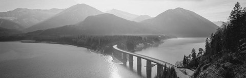 Framed Bridge Over Sylvenstein Lake, Bavaria, Germany BW Print