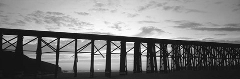 Framed Silhouette of a railway bridge, Fort Bragg, California Print