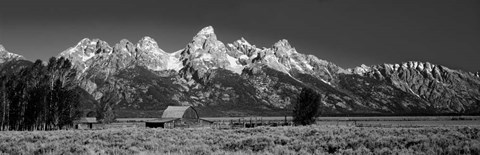 Framed Barn On Plain Before Mountains, Grand Teton National Park, Wyoming Print