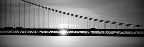 Framed Sunrise Bay Bridge San Francisco BW Print