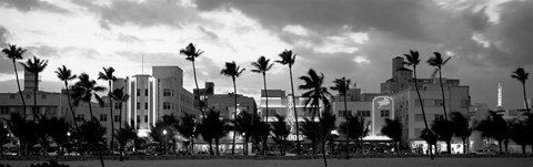 Framed Buildings Lit Up At Dusk, Ocean Drive, Miami Beach, Florida Print
