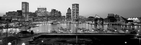 Framed Inner Harbor, Baltimore, Maryland BW Print