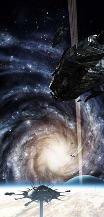 Framed Spacecraft arrives at the Docking Atation on an enormous Gas Giant Print