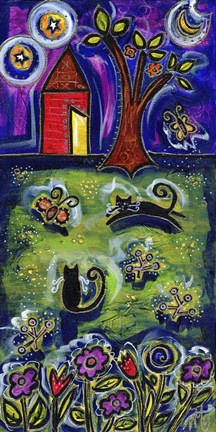 Framed Barnyard Kitties At Midnight Print