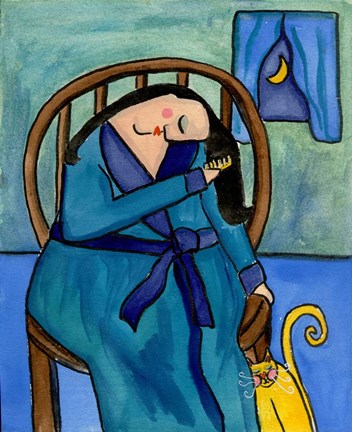 Framed Big Diva Combing Her Hair At Midnight Print