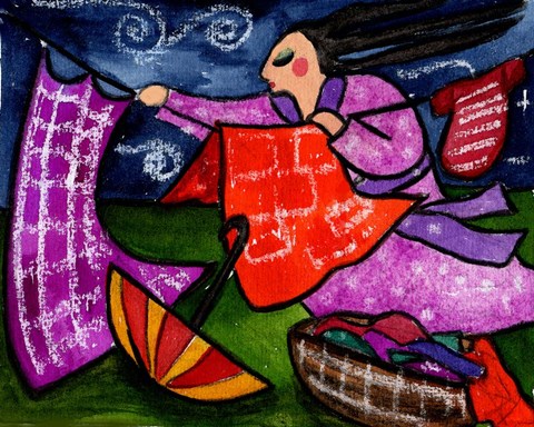 Framed Big Diva Getting Laundry Before The Storm Print