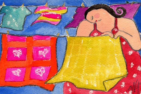 Framed Big Diva Hanging Laundry To Dry Print