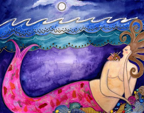 Framed Big Diva Keeper Of The Shells Mermaid Print