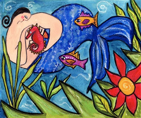 Framed Big Diva Mermaid &amp; Seahorse Print