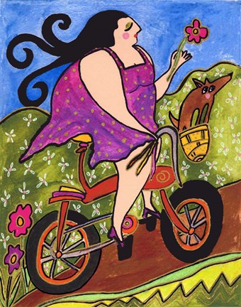 Framed Big Diva Riding Bicycle Print