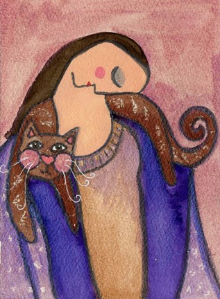 Framed Big Diva With Cat On Shoulders Print