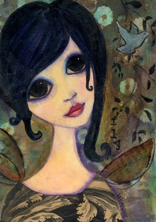 Framed Big Eyed Girl Fly Print
