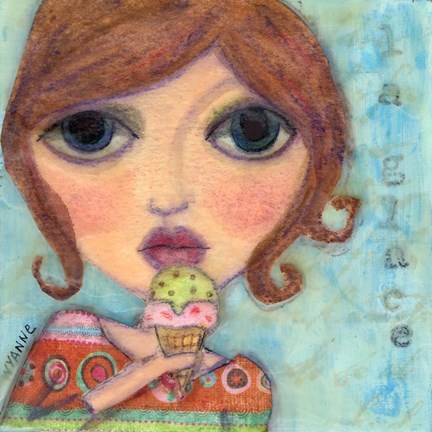 Framed Big Eyed Girl Ice Cream Cone Print