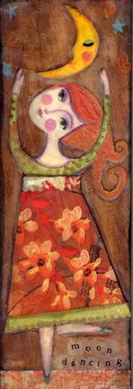 Framed Big Eyed Girl Moon Dancing Print
