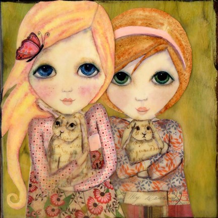 Framed Big Eyed Girl Snuggle Bunnies Print