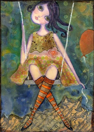 Framed Big Eyed Girl Swing Print