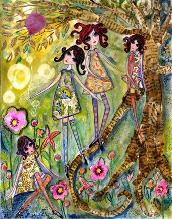 Framed Big Eyed Girls One Fell Down Print