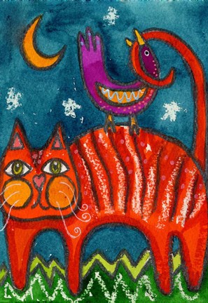 Framed Birdy Got My Tail Kitty Print