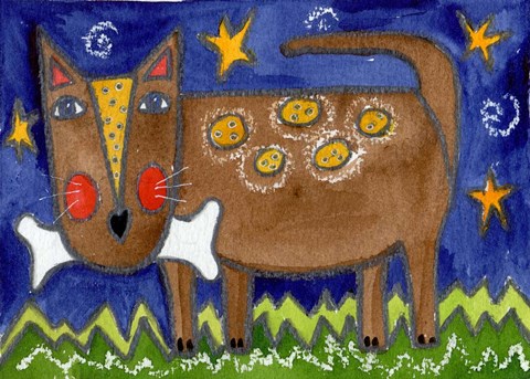 Framed Funky Dog With Bone Print