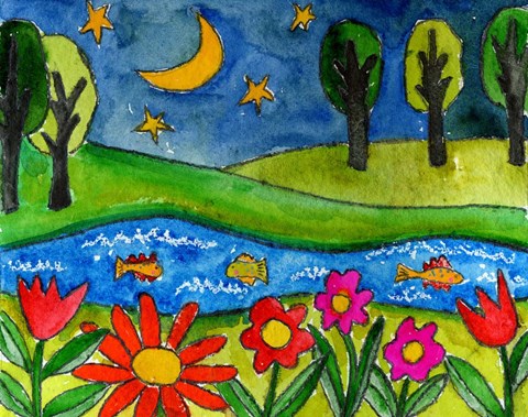 Framed Summer Lake At Midnight Print