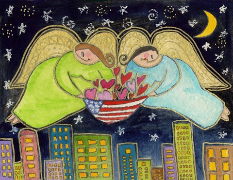 Framed Two Big Diva Angels With Our Flag Print