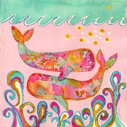 Framed Pink Whales Print