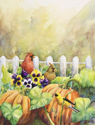 Framed Cardinals in Pumpkin Patch Print