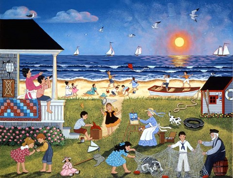 Framed Red Sails at Sunset Print