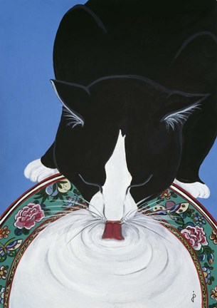 Framed Lapping Milk From An Oriental Plate Print
