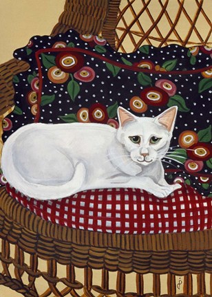 Framed Snowball In A Wicker Chair Print