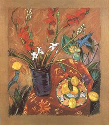 Framed Lemon Blue Birds Print