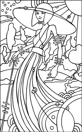 Framed Art Deco Lady Stroll Print