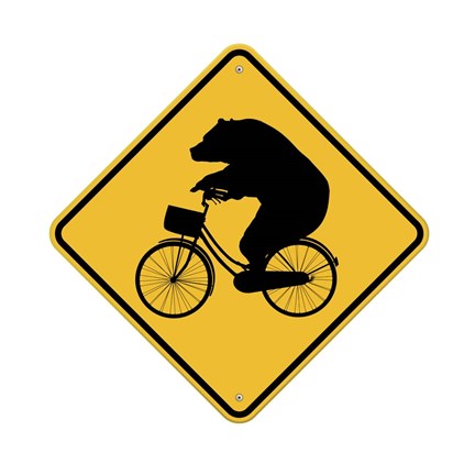 Framed Bears On Bikes Crossing Sign Print