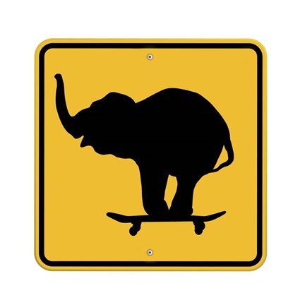 Framed Elephant On Skateboard Crossing Sign Print