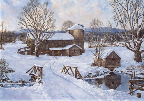 Framed Spring House By The Bridge Print