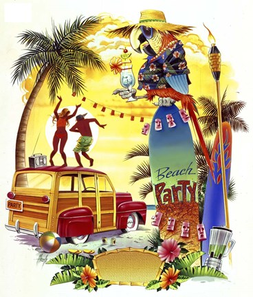 Framed Woodie Beach Party Print