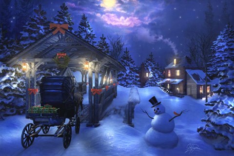 Framed Snowman Crossing Print