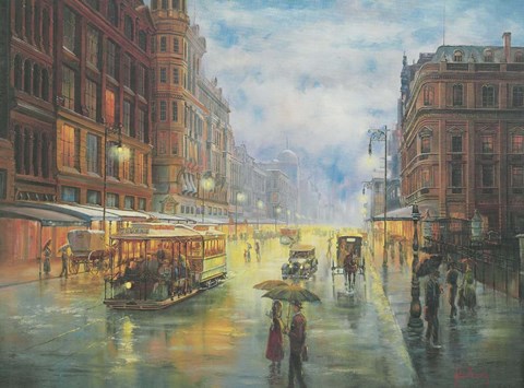 Framed Rainy Night - Collins St. Melbourne Print