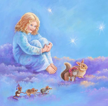 Framed Girl and Animals in Clouds I Print