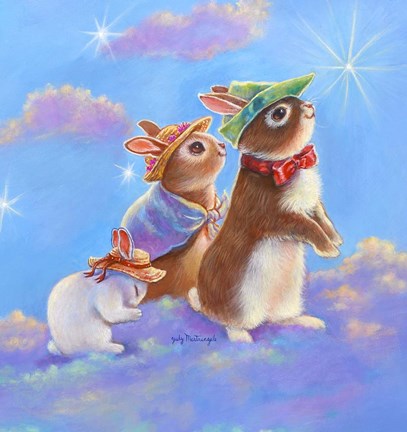 Framed Mice, Squirrel and Bunny family in Clouds II Print
