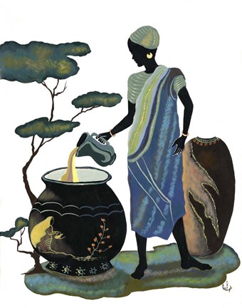 Framed Woman Pouring In Blue Print