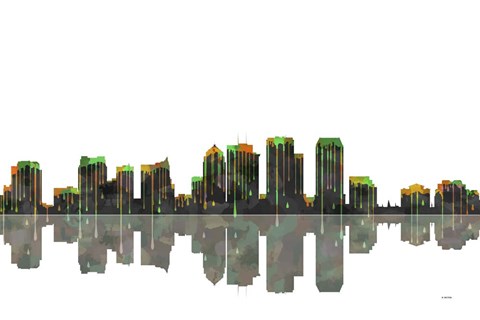 Framed Tampa Florida Skyline BW 1 Print