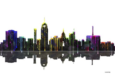 Framed Lansing Michigan Skylines BW 1 Print