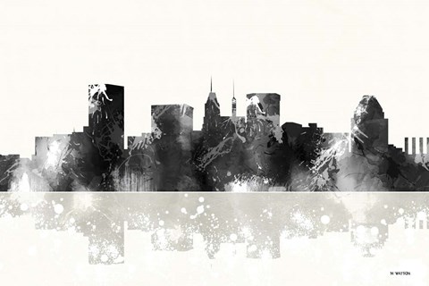 Framed Baltimore Maryland Skyline BG 1 Print