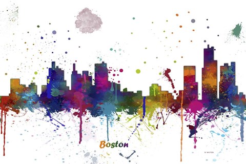 Framed Boston Mass Skyline Multi Colored 1 Print