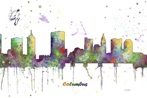 Framed Columbus Ohio Skyline Multi Colored 1 Print