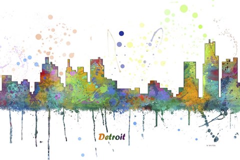 Framed Detroit Michigan Skyline Multi Colored 1 Print