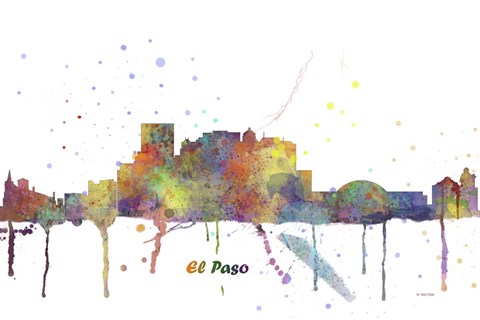 Framed El Paso Texas Skyline Multi Colored 1 Print